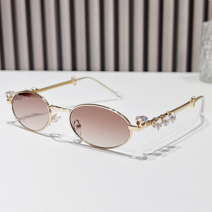 Fashion-Forward Oval Sunglasses with Crystal Accents Bowlift