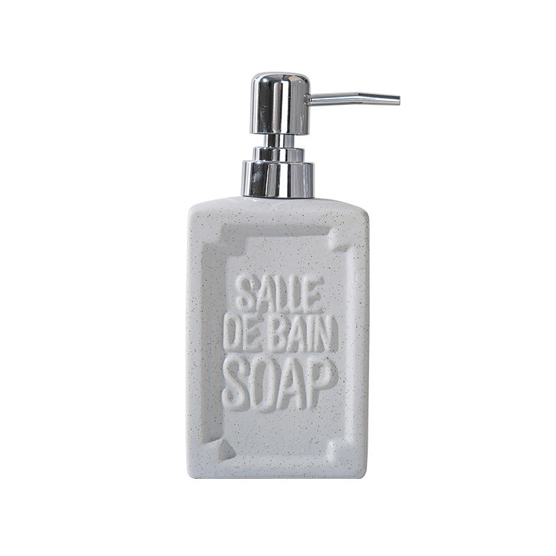 Embossed Ceramic Bathroom Soap Dispenser with Chrome Pump Bowlift