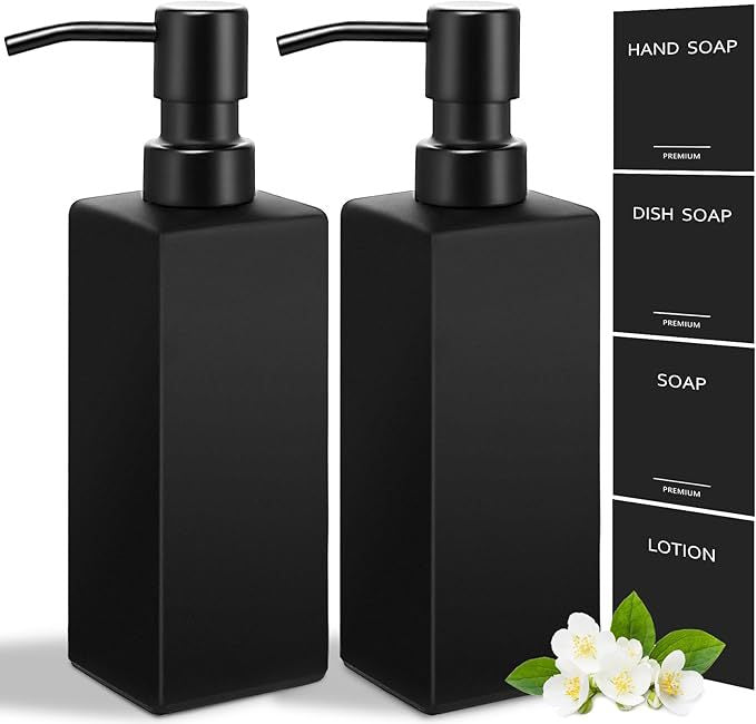 Refillable Tall Rectangular Glass Soap and Lotion Dispenser with Locking Pump Bowlift