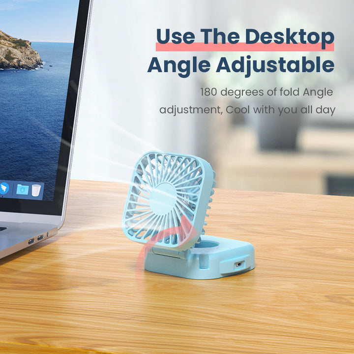 Cooling portable rechargeable folding mini fan with mirror and adjustable swivel stand Bowlift