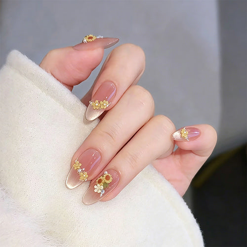 Artificial Nail Set with Luxurious Floral Decorations Bowlift