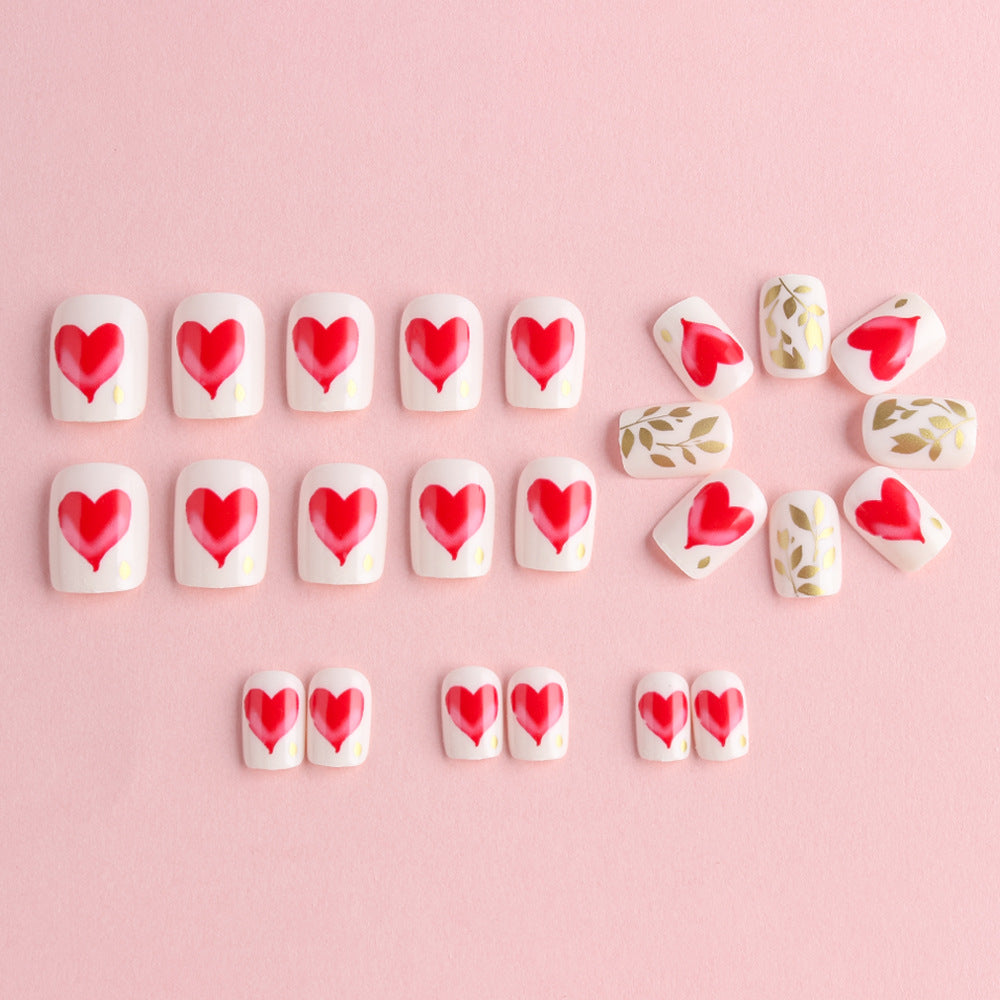 Romantic Heart-Designed Press-On Nail Art Set Bowlift