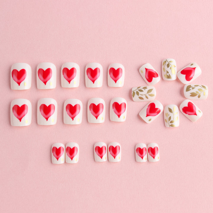 Romantic Heart-Designed Press-On Nail Art Set Bowlift