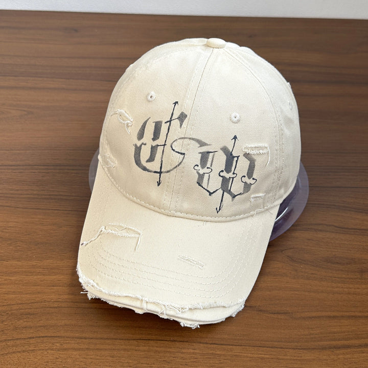 Men's Distressed Graphic Embroidered Cap Bowlift