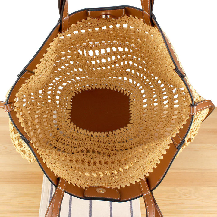 Braided Bast Handbag with Elegant Leather Accents Bowlift