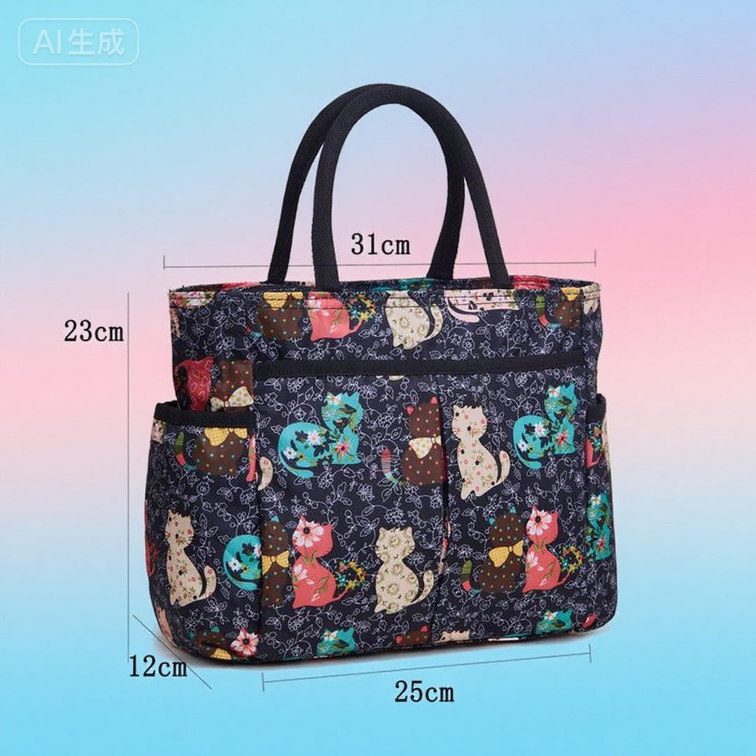 Multi-Pocket Candy Print Tote Bag Bowlift