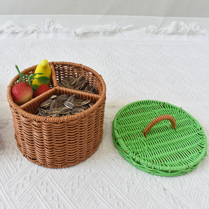 Triple-Compartment Woven Storage Basket Bowlift