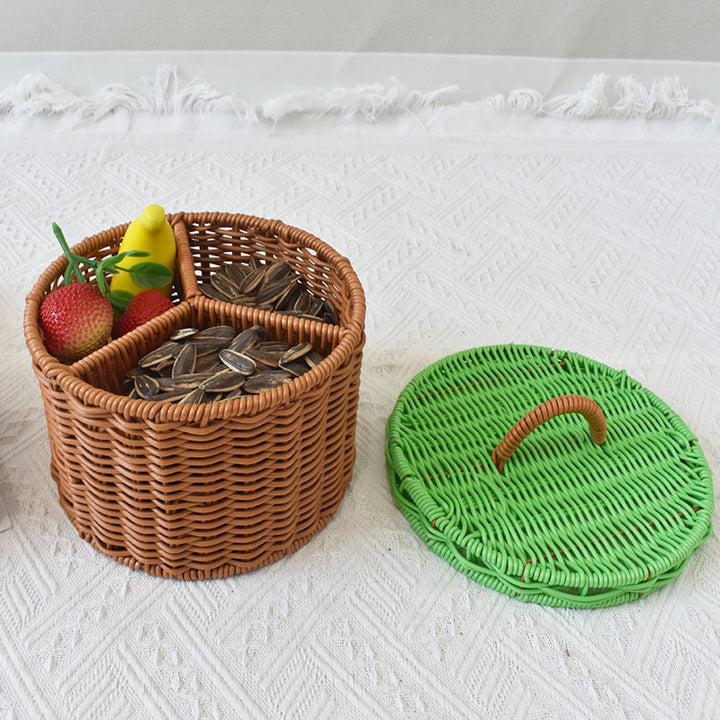 Triple-Compartment Woven Storage Basket Bowlift