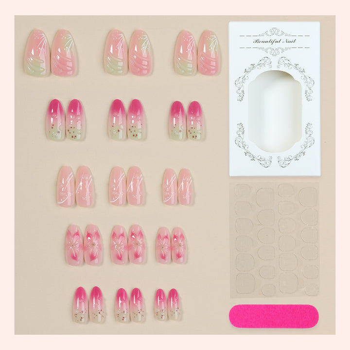 Artistic Press-On Nail Set with Floral Designs Bowlift