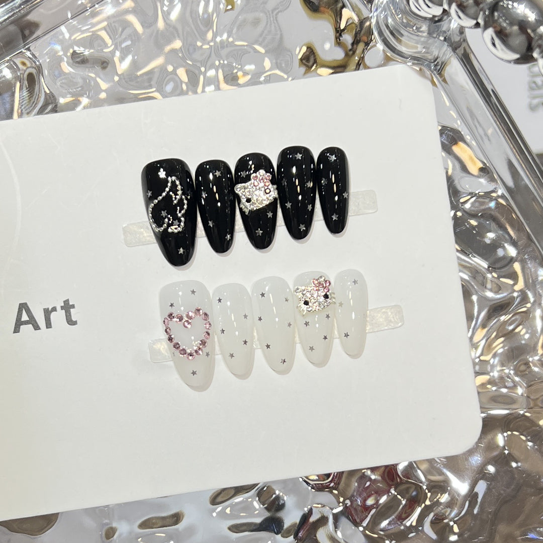 Elegant Stiletto Press-On Nail Set with Decorative Accents Bowlift
