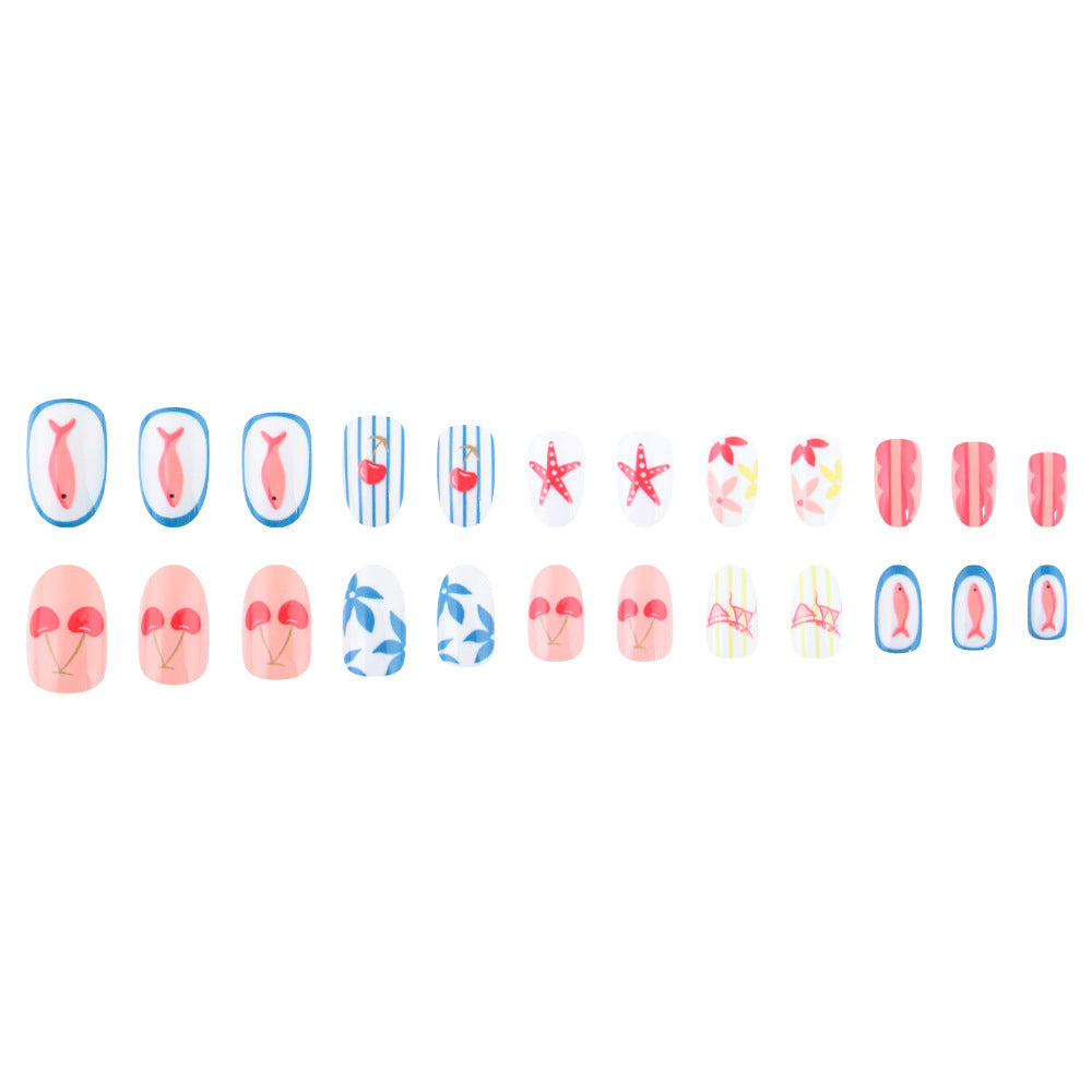 Artistic Summer-Themed Press-On Nail Art Bowlift