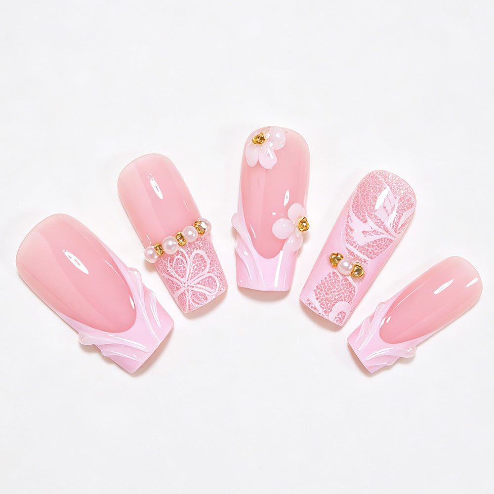 Elegant Floral Press-On Nail Art Tips Bowlift