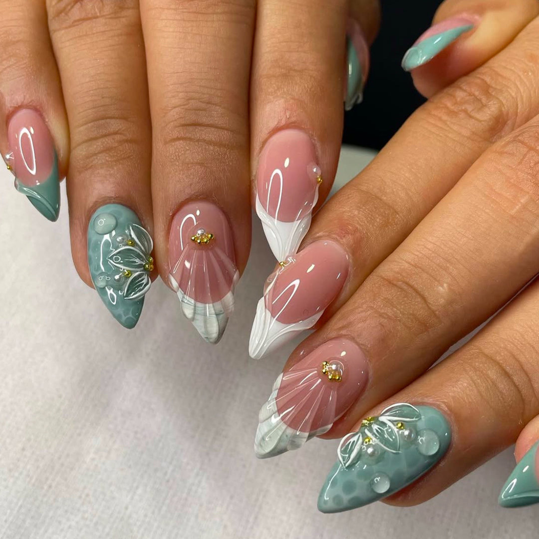 Decorative Floral Stiletto Press-On Nails Bowlift