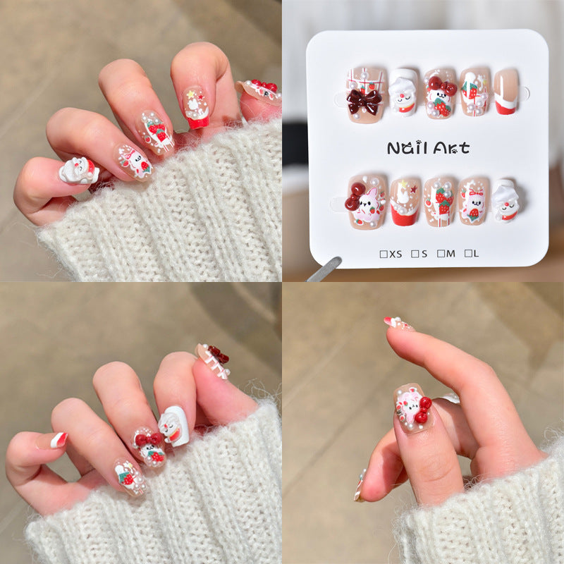 Festive Character-Themed Press-On Nail Art Bowlift