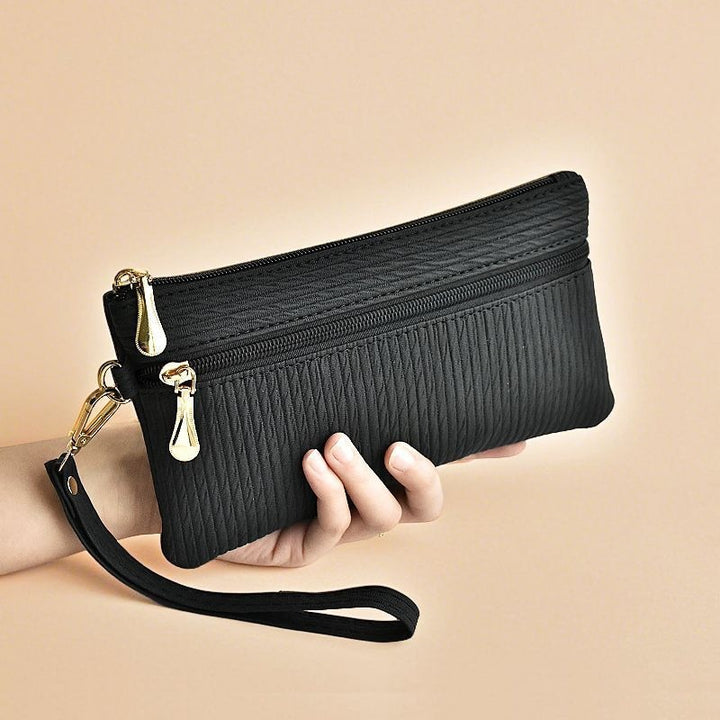 Quilted Double-Zip Wristlet Clutch Wallet with Detachable Strap Bowlift