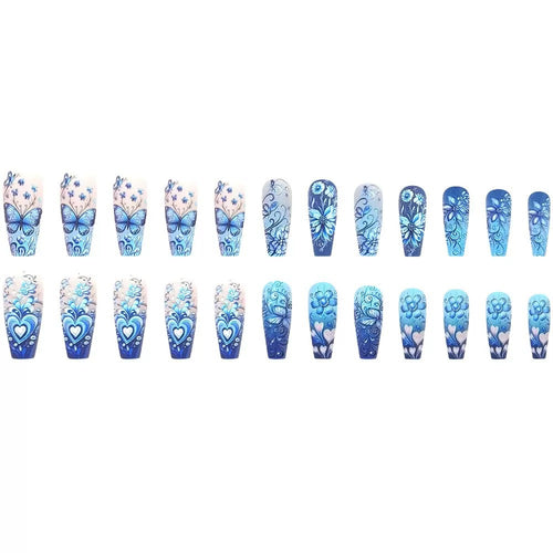 Artificial nail set with floral and butterfly patterns Bowlift