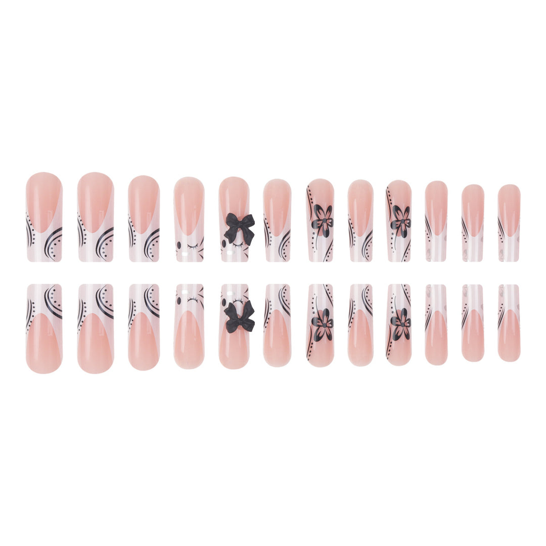 Artistic Long Press-On Nail Art Set Bowlift