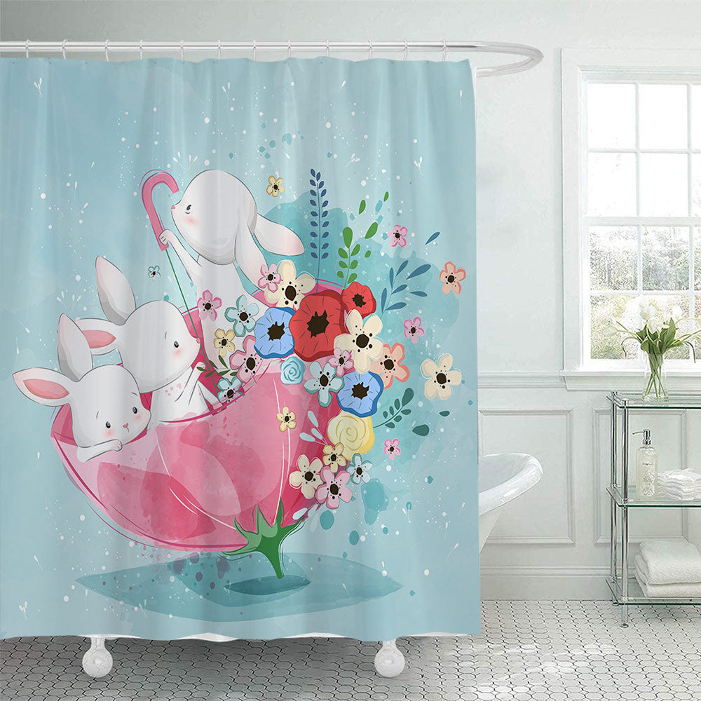 Whimsical Bunny Print Shower Curtain Bowlift