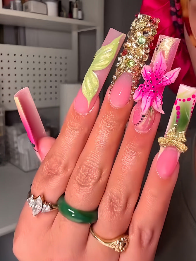 Decorative Long Press-On Nail Extensions Bowlift