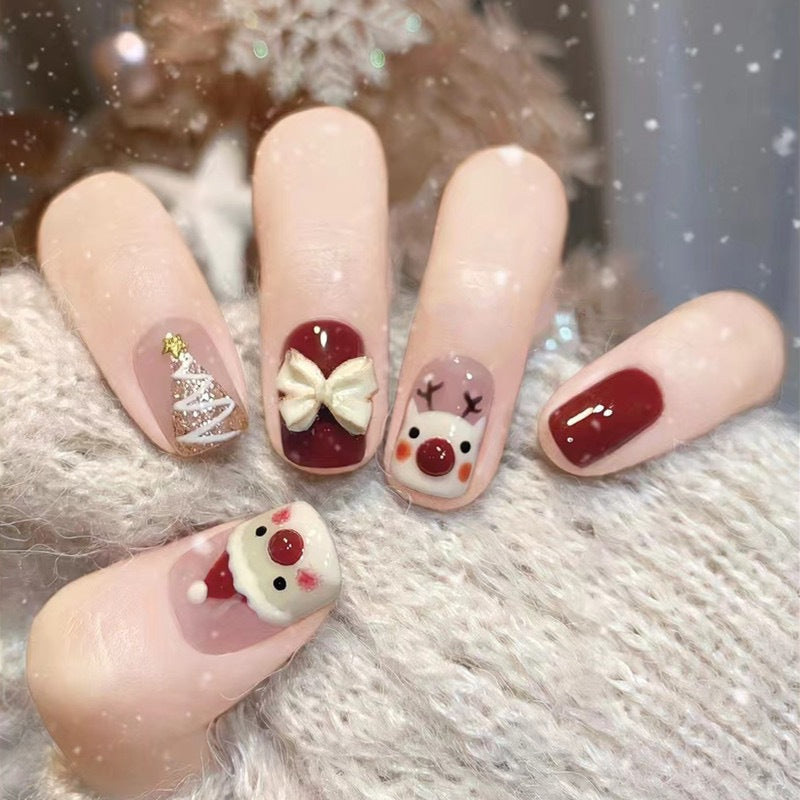 Festive Winter-Themed Press-On Nail Set Bowlift