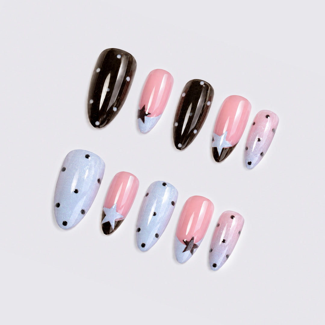 Creative Nail Art Set with Sparkling Stars and Dots Bowlift