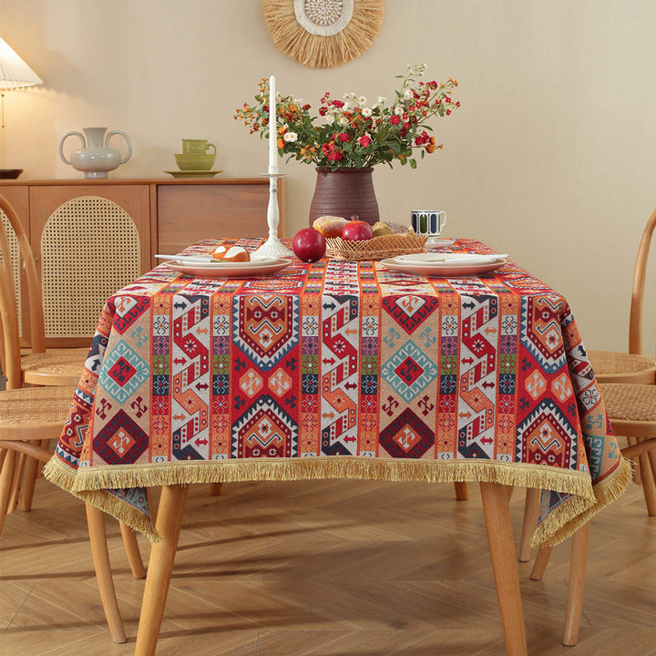 Bohemian Fringed Tablecloth