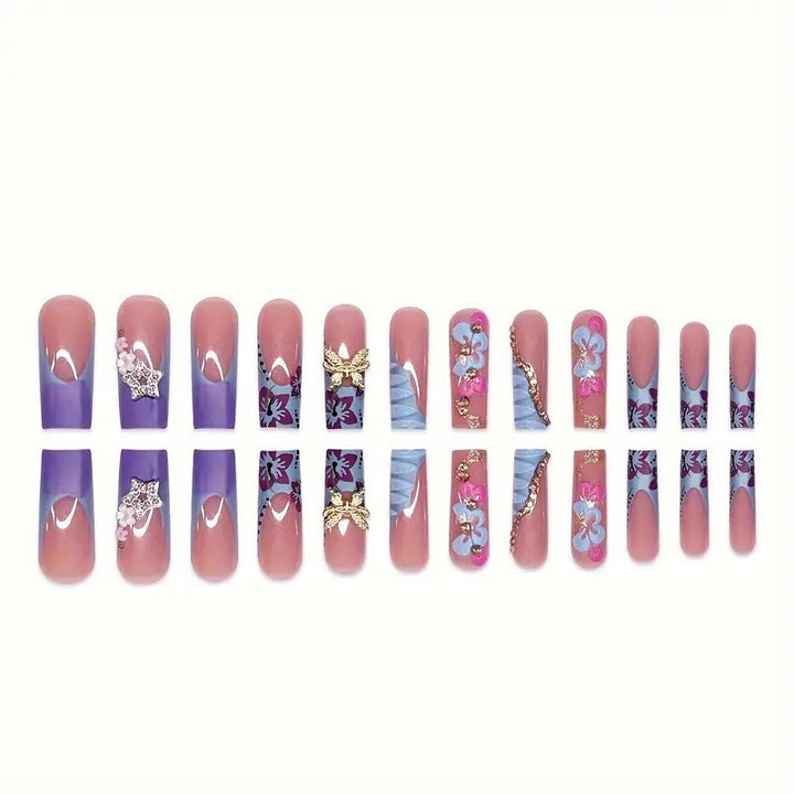 Artistic Decorative Floral Press-On Nail Extensions Bowlift