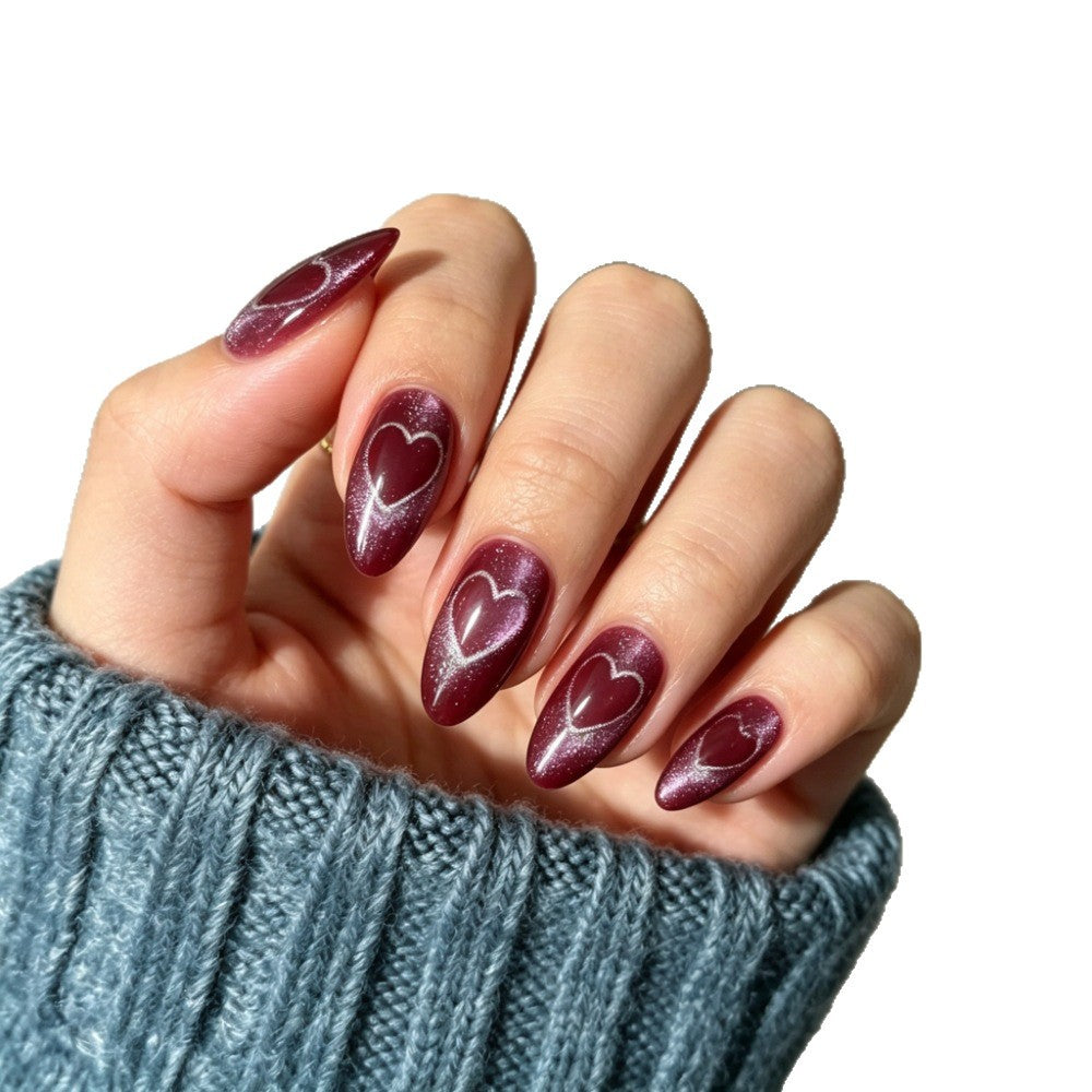 Heart-Decorated Almond-Shaped Press-On Nails Bowlift