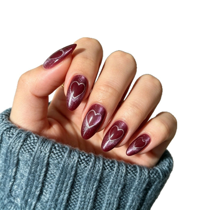 Heart-Decorated Almond-Shaped Press-On Nails Bowlift