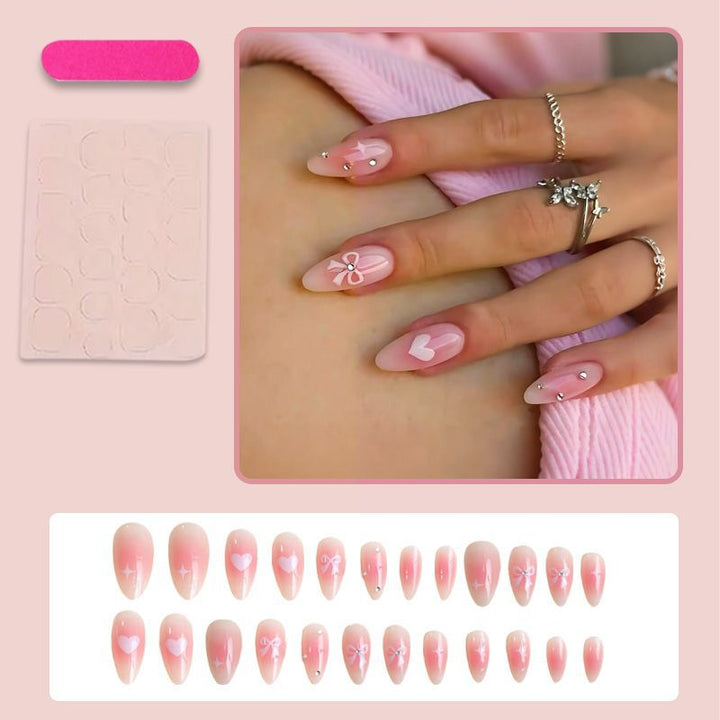 Acrylic Nail Set with Elegant Bows and Glamorous Accent Bowlift