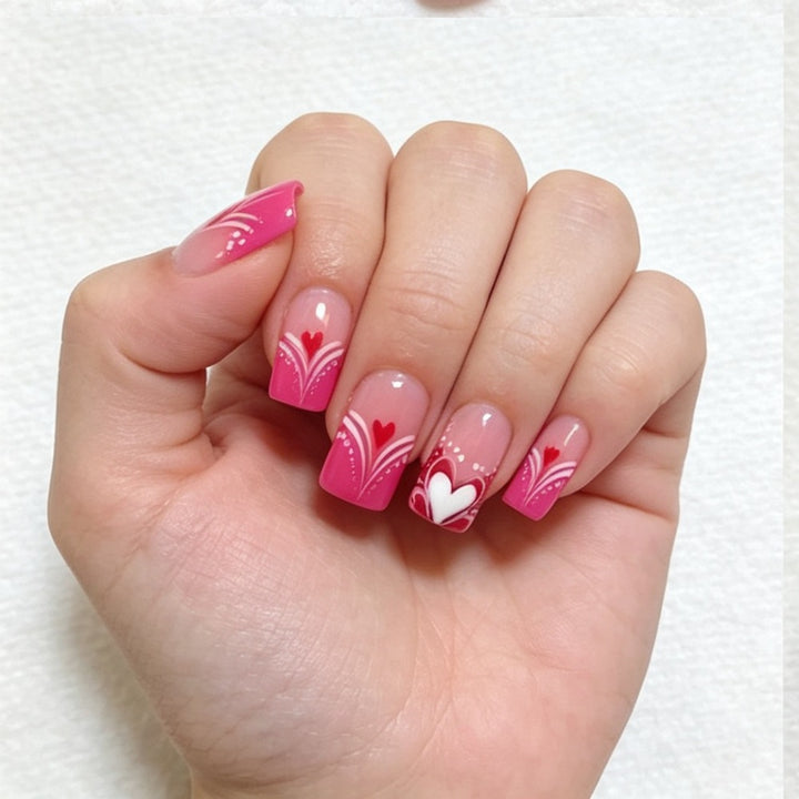 Artificial nails with romantic heart and flower pattern Bowlift