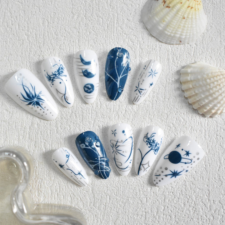 Artistic Long Stiletto Press-On Nails with Decorative Accents Bowlift