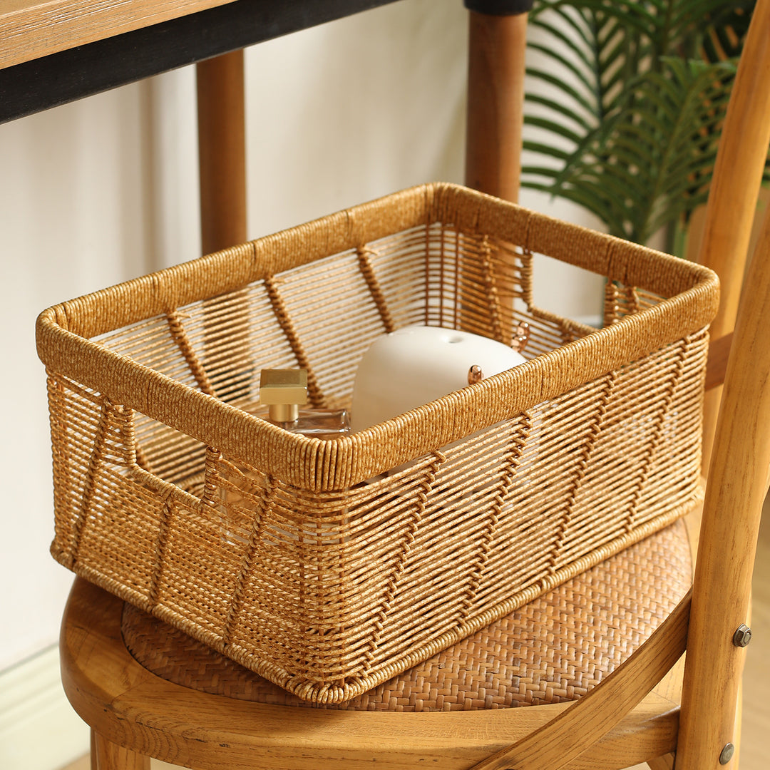 Decorative Handwoven Storage Basket with Cutout Handles Bowlift