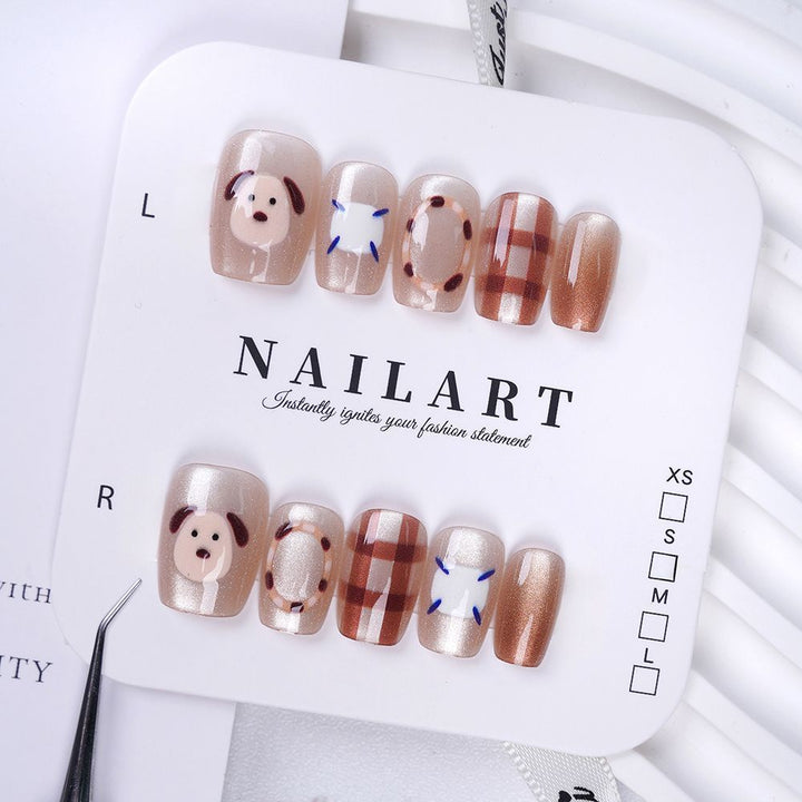Artistic Press-On Nail Set with Cute Character Designs Bowlift