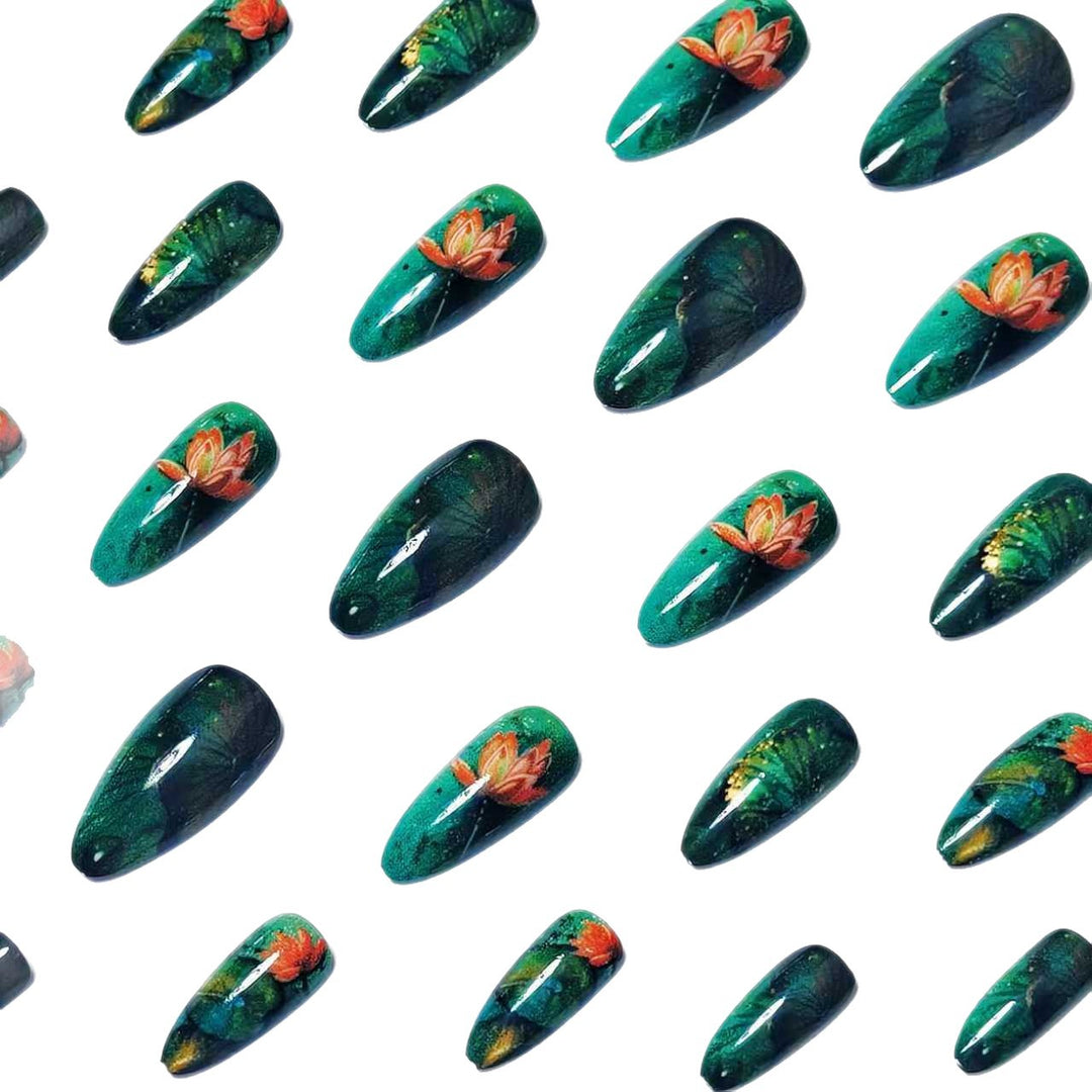 Artificial artificial nails with elegant water lily design Bowlift