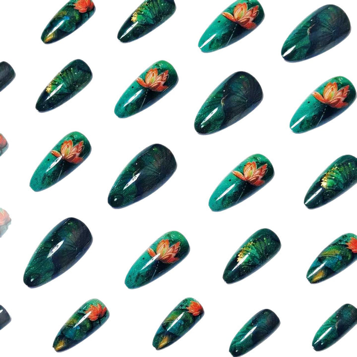Artificial artificial nails with elegant water lily design Bowlift