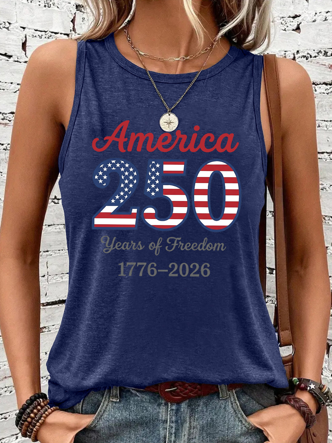 Women's nan sleeveless patriotic graphic tank top with soft modal-cotton blend and relaxed drape Bowlift