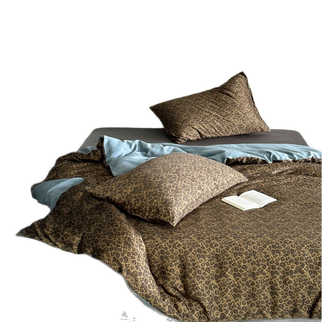 Reversible Leopard-Print Satin-Lined Duvet Cover Set