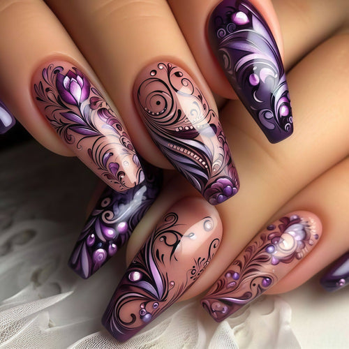 Artificial nails with floral patterns Bowlift