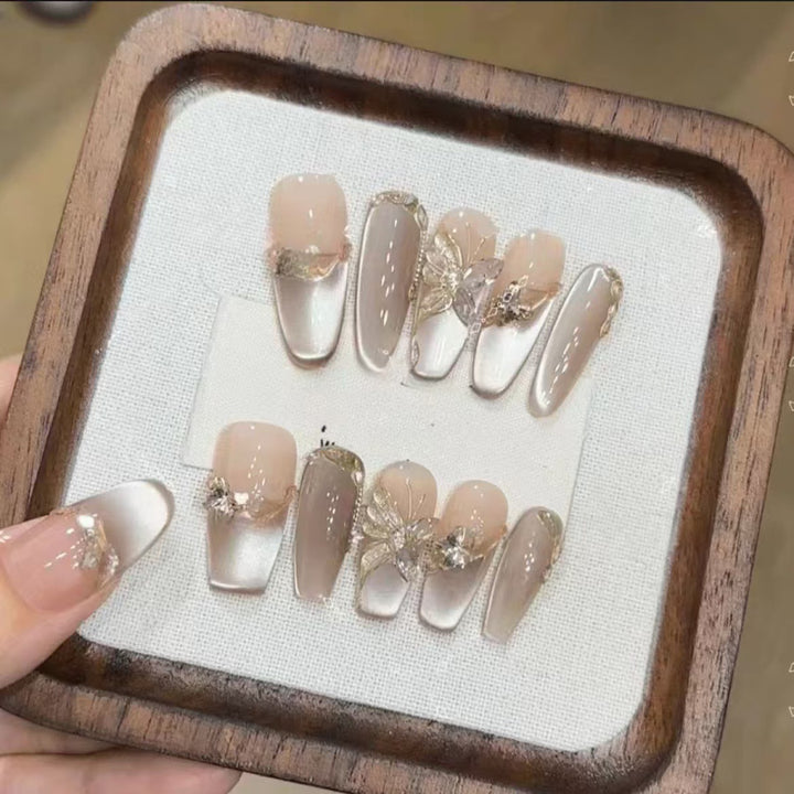 Elegant Decorative Press-On Nails Set Bowlift