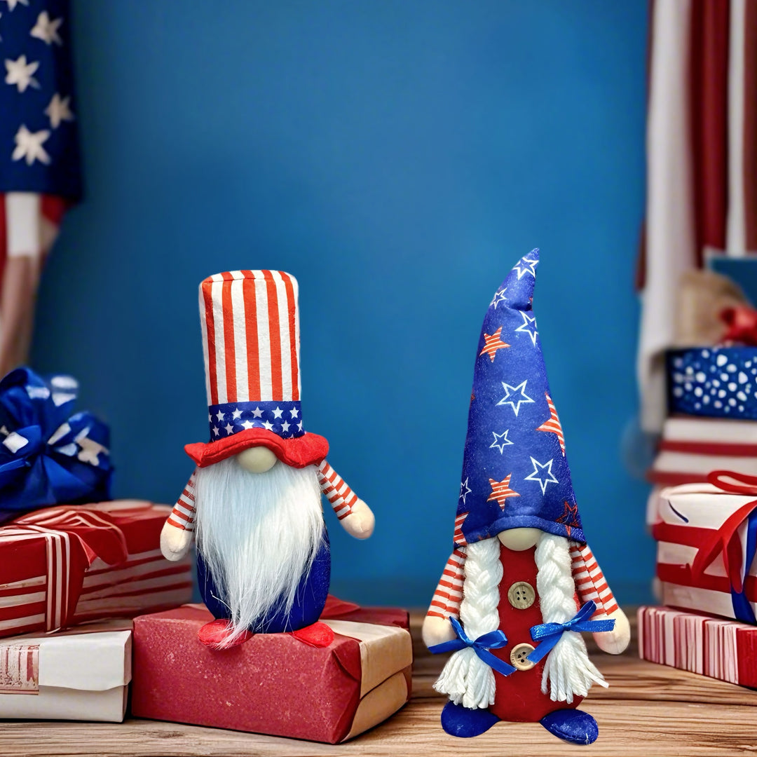 Unisex nan patriotic plush standing gnome ornament with tall star-spangled hat and long faux beard Bowlift