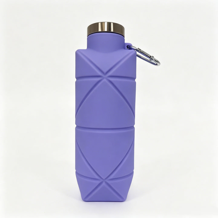Collapsible Silicone Travel Water Bottle with Stainless Cap and Carabiner Bowlift