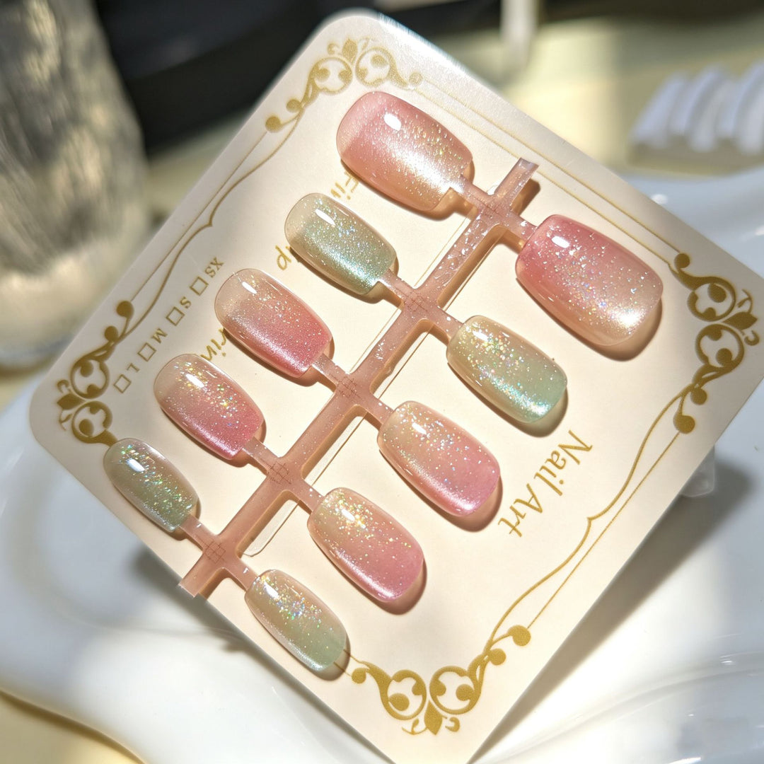 Iridescent Glitter Press-On Nail Tips Bowlift