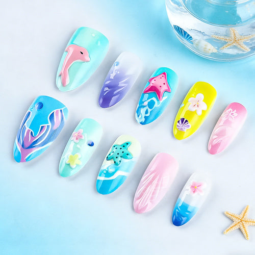 3D Seaside-Themed Press-On Nail Art Bowlift