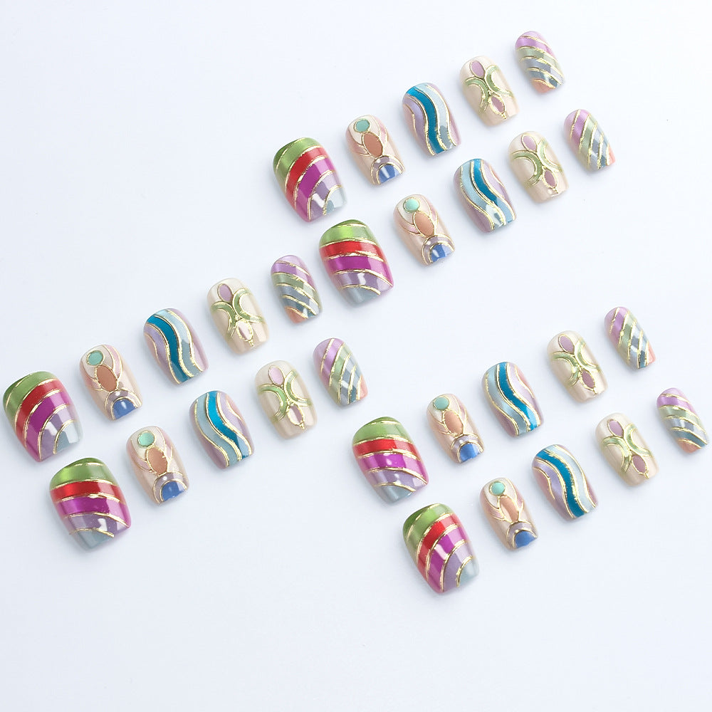 Artistic Press-On Nail Set with Gold Accents Bowlift