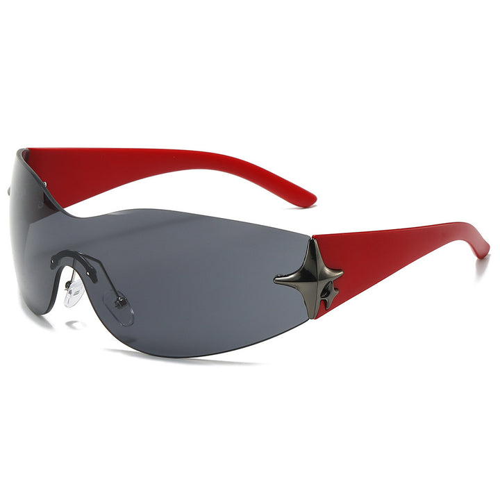 Futuristic Shield Sunglasses with Metallic Accents Bowlift