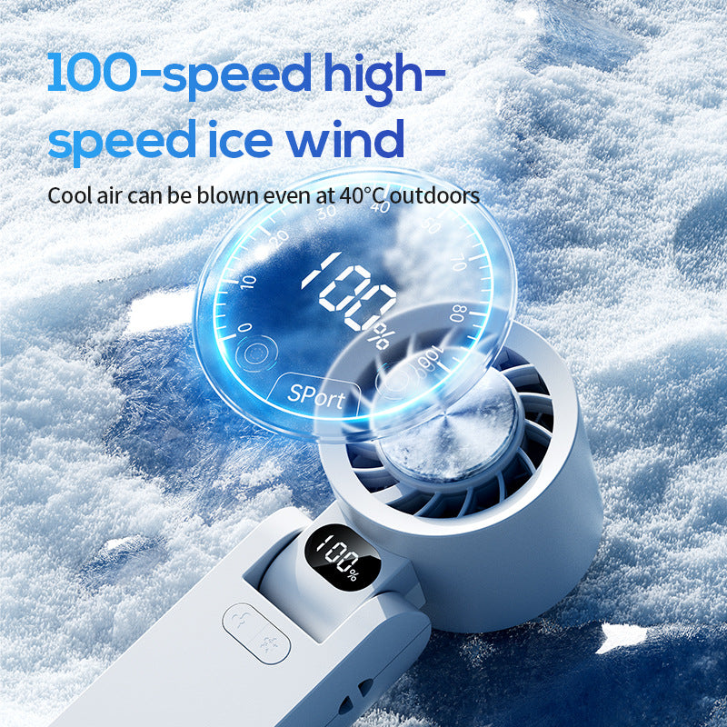Unisex portable foldable hand fan with digital battery level indicator and quiet brushless motor Bowlift