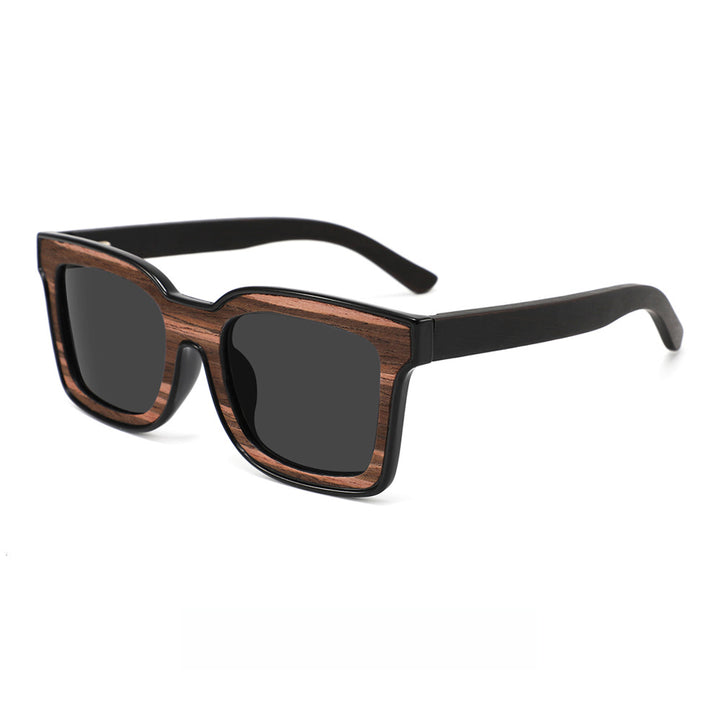Rimless oversized cat eye polarized sunglasses with wood-effect temples Bowlift