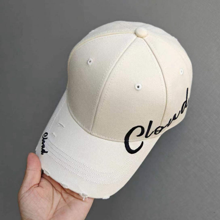 Women's Distressed Cotton Baseball Cap with Scripted Design Bowlift