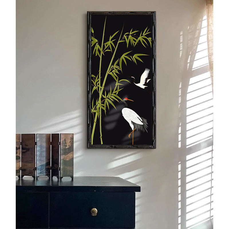Bamboo-inspired framed bird wall art